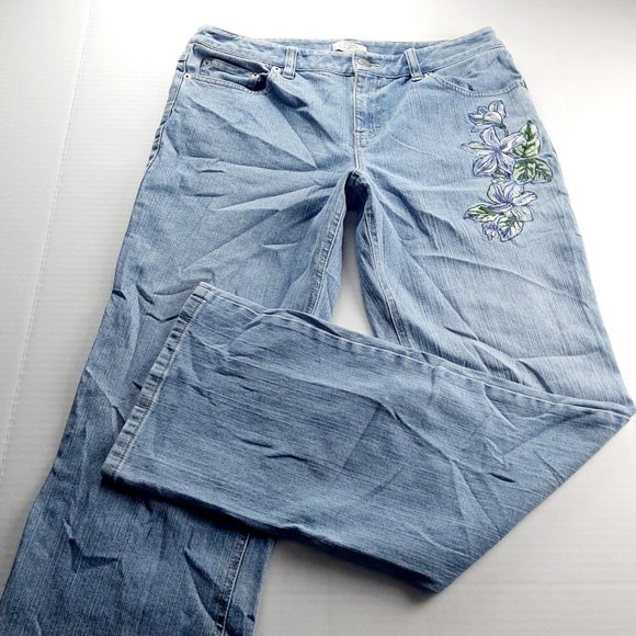 Loft Womens Bootcut Jeans Size 6 Light Wash Floral Embroidery Mid Rise Denim - Picture 1 of 8